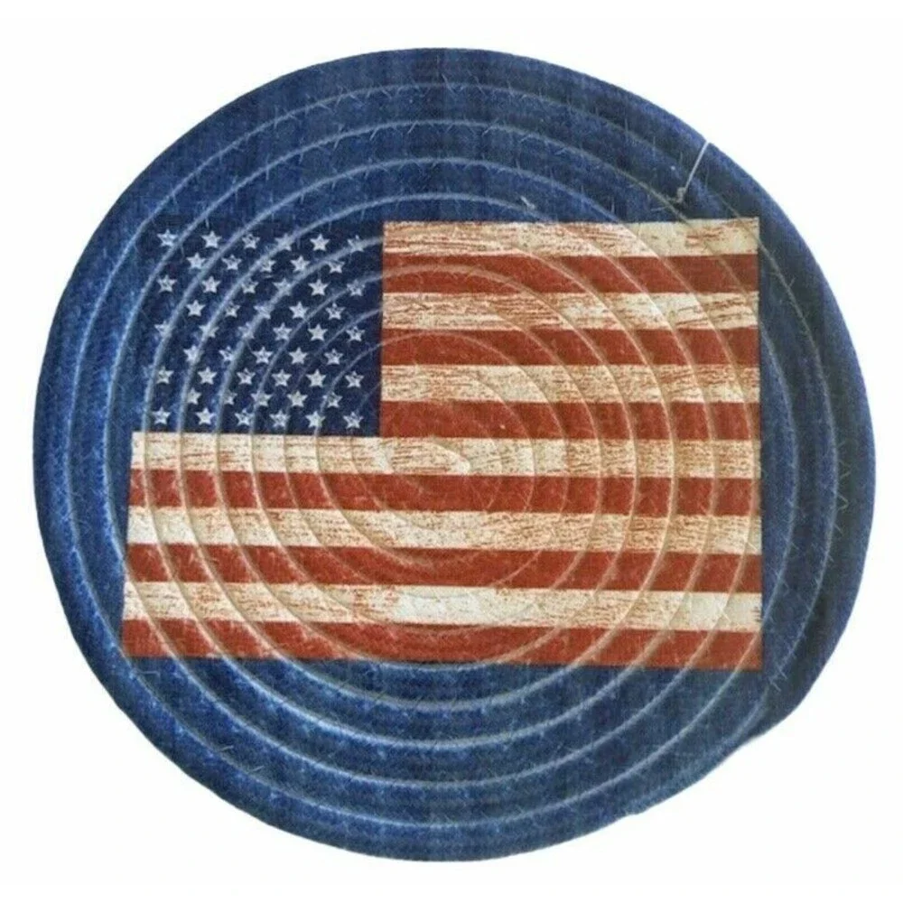 Trivet Hot Pad USA Flag Patriotic July 4th Braided Heat Resistant Beach 9